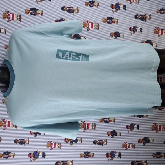 Nike AF-1 swoosh spellout logo graphix blue gray baggy ringer LG casual t-shirt - Picture 2 of 8